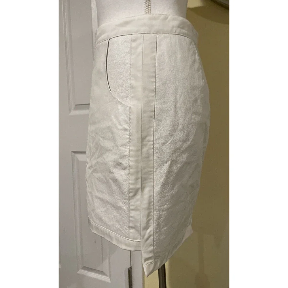 Vintage BEBE 90s Y2K White Leather Mixed Media Lined Mini Skirt Sz 4